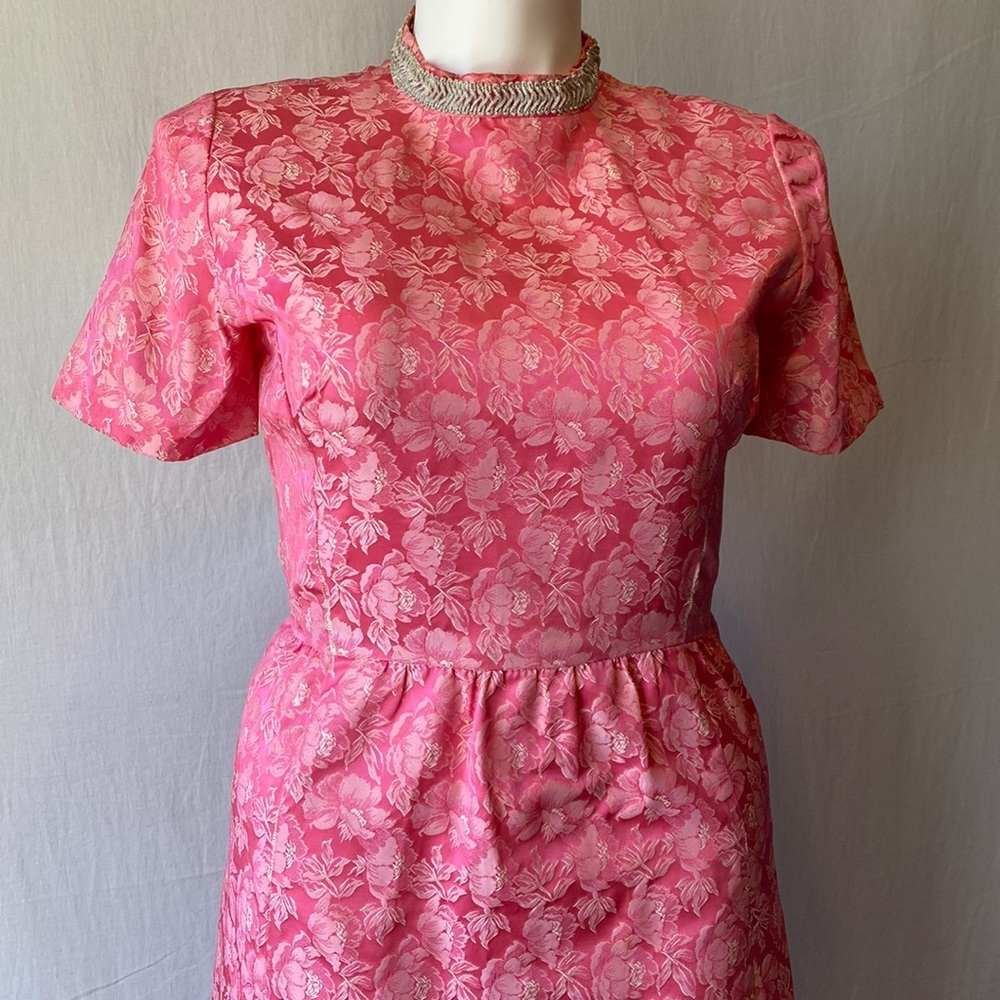 VTG 50s 60s, Pink & White Floral Brocade Cocktail Party Dress, Gown, Size: 10